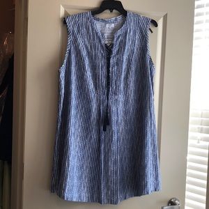 Navy Striped Linen Dress